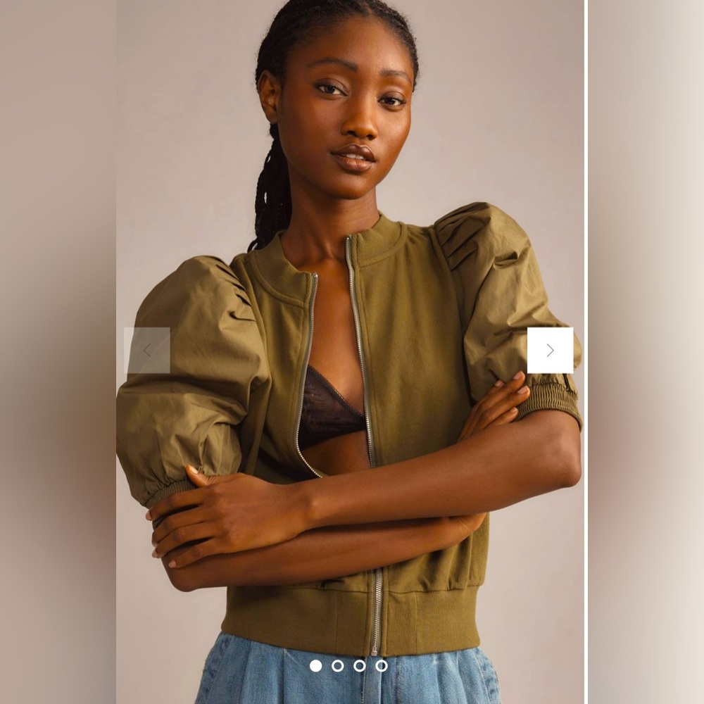 Maeve Anthropologie Olive Green Short Puff Sleeve Bomber Jacket NWT XXSmall